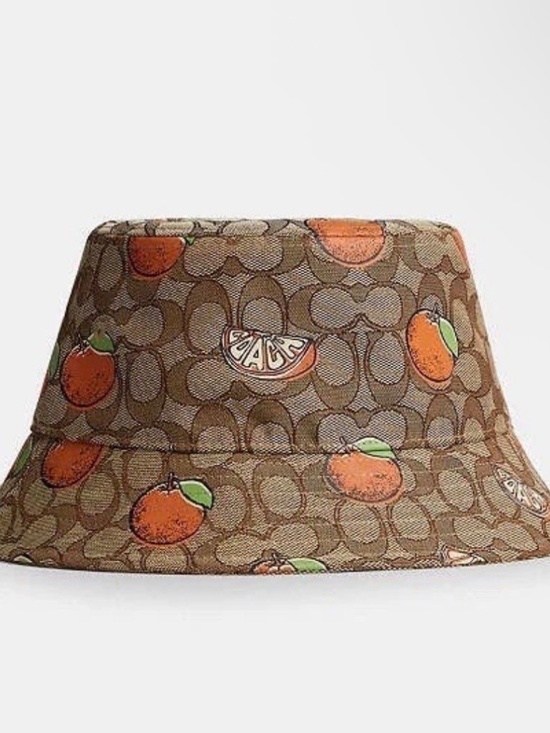 Accessories - NEW Coach SIGNATURE RETRO ORANGE PRINT BUCKET HAT M/L CAP90 - NWT